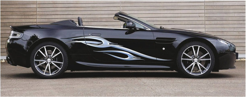 chrome spear decals on black sports car
